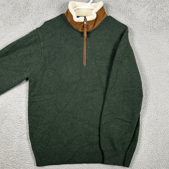 Orvis Lambs Wool Sweater Pullover Mens Medium Green Quarter Zip Knit Long Sleeve